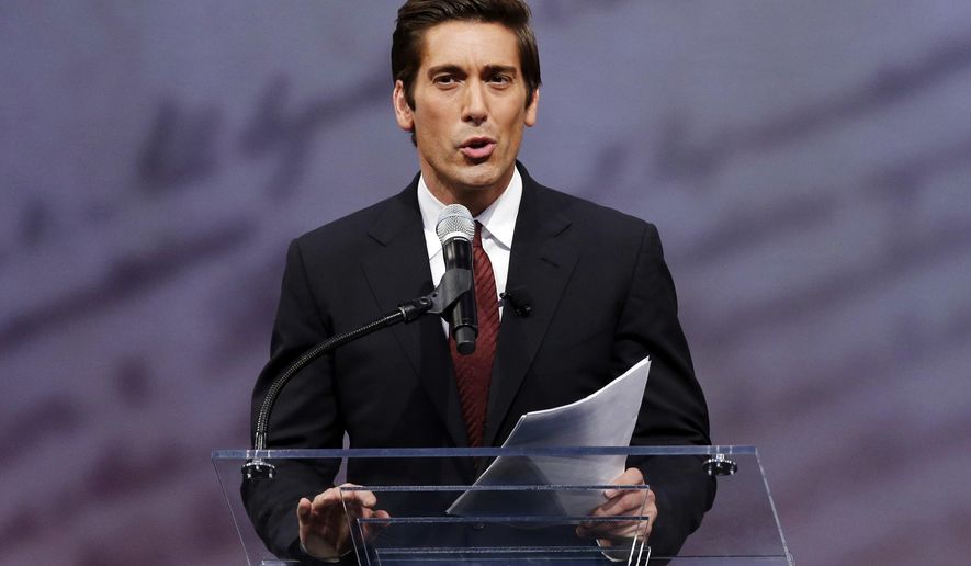 FILE - In this Sept. 13, 2012 file photo, ABC News anchor David Muir speaks before retired boxing champion Muhammad Ali received the Liberty Medal during a ceremony at the National Constitution Center in Philadelphia. ABC's "World News Tonight" with Muir has beaten its rivals at NBC and CBS to win in the ratings for the first year in more than two decades. (AP Photo/Matt Rourke, File)