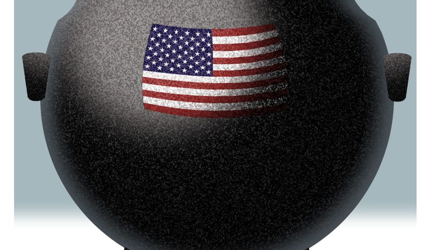 Illustration on the decline of unity and harmony in America by Alexander Hunter/The Washington Times