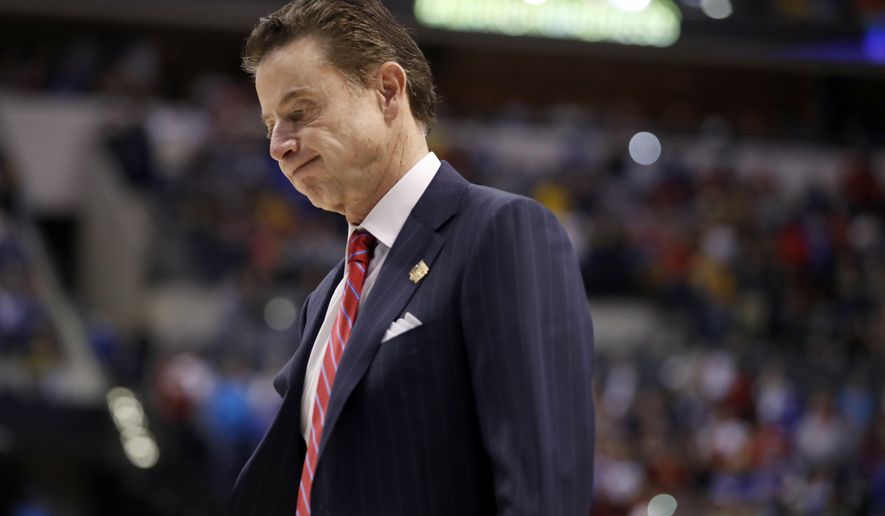 Louisville head coach Rick Pitino walks off the court after a 73-69 loss to Michigan in a second-round game in the men&#39;s NCAA college basketball tournament Sunday, March 19, 2017, in Indianapolis. (AP Photo/Jeff Roberson)