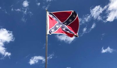 A Confederate battle flag flies on private property adjacent to I-95 in Stafford County, Va., in this Facebook photo from the Confederate heritage group Virginia Flaggers. (Virginia Flaggers/Facebook) [https://www.facebook.com/378823865585630/photos/a.384742074993809.1073741829.378823865585630/1111239069010769/?type=3&amp;theater]