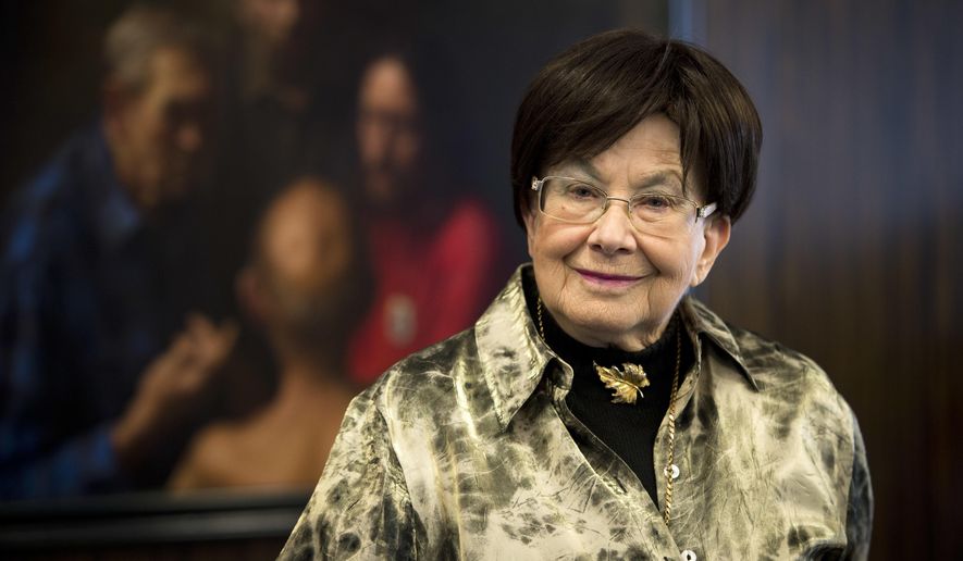FILE - In this Nov. 30, 2016, file photo, Czech award-winning harpsichordist and music teacher Zuzana Ruzickova poses for photographers. Zuzana Ruzickova who survived Nazi death camps before becoming a leading harpsichordist in the world has died in the age of 90. She died in a Prague hospital on Wednesday, Sept. 27, 2017. Ruzickova played music from Baroque to contemporary, but she will be remembered for her interpretation of Johann Sebastian Bach. (Katerina Sulova/CTK via AP,file)