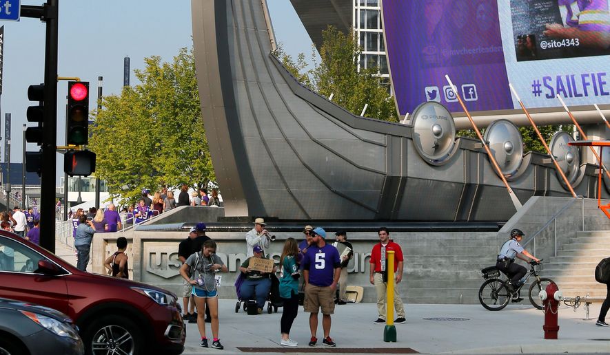Minnesota Vikings who protest the national anthem are "spitting in the face of the people" who helped finance their new $500 million stadium, said state Rep. Steve Drazkowski, a Republican. (Associated Press/File)