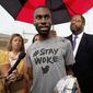 In this file photo, Black Lives Matter activist DeRay Mckesson talks to the media after his release from the Baton Rouge jail in Baton Rouge, Louisiana, July 10, 2016. (AP Photo/Max Becherer) ** FILE **