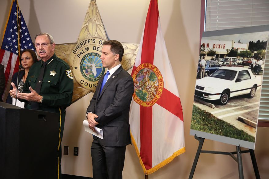 Palm Beach County Sheriff Ric Bradshaw speaks during a news conference in this file photo from Sept. 28, 2017, in West Palm Beach, Fla. Sheriff Bradshaw testified on March 26, 2019 before the U.S. Senate Judiciary Committee that the gunman who killed 17 people at Marjory Stoneman Douglas High School last February could have been flagged if Florida's law that allows for the suspension of gun rights of potentially dangerous individuals had been in place at the time. (Amy Beth Bennett/South Florida Sun-Sentinel via AP) **FILE**