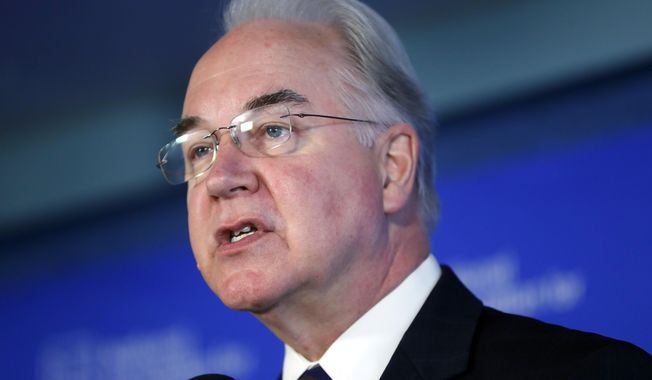 Health and Human Services Secretary Tom Price speaks during a National Foundation for Infectious Diseases (NFID) news conference recommending everyone age six months an older be vaccinated against influenza, Thursday, Sept. 28, 2017 in Washington. (AP Photo/Pablo Martinez Monsivais)