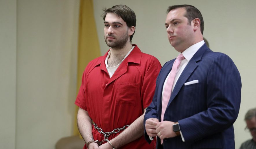 David Creato stands with his lawyer Richard J. Fuschino Jr. as he is sentenced to a 10-year prison term for killing his 3-year-old son, in Camden County Superior Court Friday, Sept. 29, 2017, in Camden, N.J. (David Swanson /The Philadelphia Inquirer via AP, Pool)