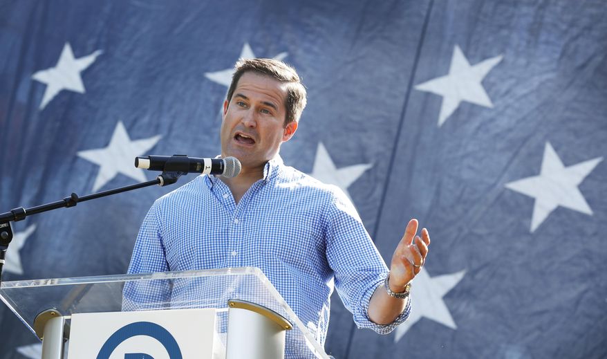 U.S. Rep. Seth Moulton, D-Mass., speaks during the Polk County Democrats Steak Fry, Saturday, Sept. 30, 2017, in Des Moines, Iowa. (AP Photo/Charlie Neibergall) ** FILE **