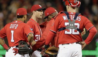 Washington Nationals starting pitcher Max Scherzer is pulled during the fourth inning of a baseball game against the Pittsburgh Pirates, Saturday, Sept. 30, 2017, in Washington. (AP Photo/Mark Tenally)