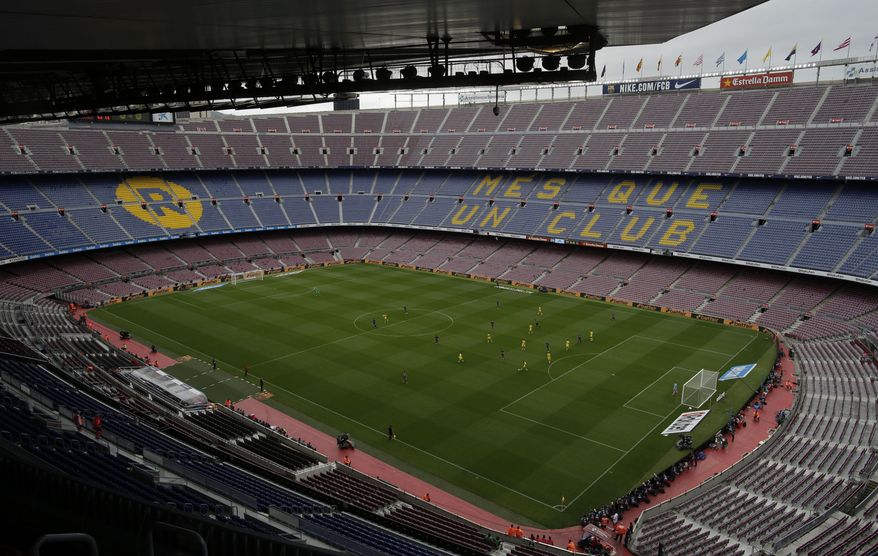 Spanish La Liga soccer match between Barcelona and Las Palmas is played at the Camp Nou stadium in Barcelona, Spain, Sunday, Oct. 1, 2017. Barcelona's Spanish league game against Las Palmas is played without fans amid the controversial referendum on Catalonia's independence. (AP Photo/Manu Fernandez)