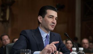 In this Wednesday, April 5, 2017, file photo, Dr. Scott Gottlieb speaks during his confirmation hearing before a Senate committee, in Washington, as President Donald Trump&#39;s nominee to head the Food and Drug Administration. (AP Photo/J. Scott Applewhite, File)