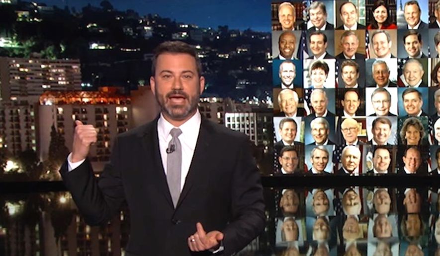 ABC&#x27;s Jimmy Kimmel talked to his audience about his desire for new gun control laws during a broadcast this fall of his late-night show. (YouTube, &quot;Jimmy Kimmel Live&quot;)