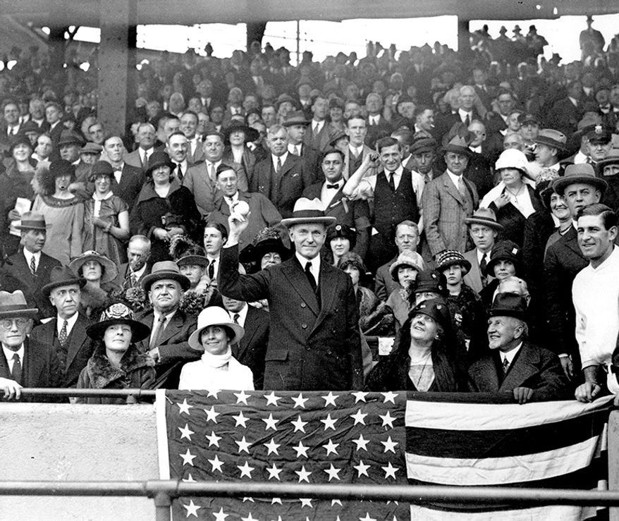 5. Washington Senators vs. New York Giants: 1924 World Series - Washington Senators won in 7 games In this Oct. 4, 1924, file photo, U.S. President Calvin Coolidge throws out the ball for the opening game of the 1924 World Series between the Washington Senators and the New York Giants in Washington. The Senators stormed to the top of the league the year after a losing season, had a star pitcher who was the subject of intense national discussion, and won praise from Coolidge for their performance. (AP Photo/File)