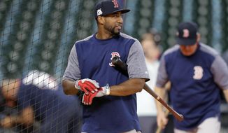 Boston Red Sox second baseman Eduardo Nunez prepares to hit during batting practice for Game 1 of baseball&#39;s American League Division Series against the Houston Astros, Wednesday, Oct. 4, 2017, in Houston. (AP Photo/Eric Gay)