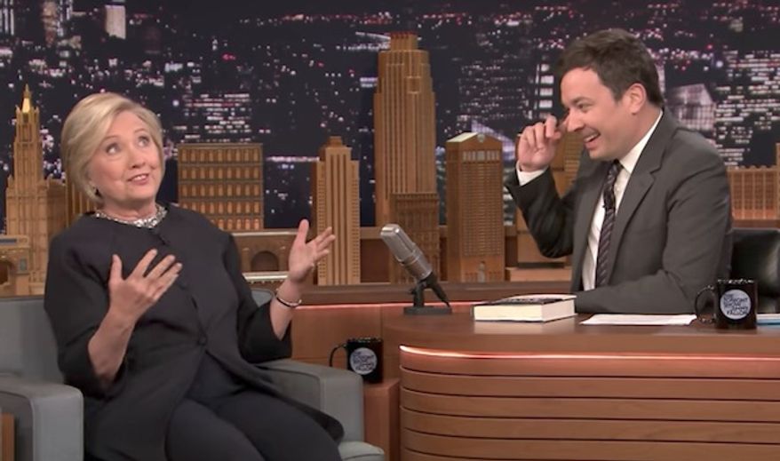 Hillary Clinton suggested Wednesday night on "The Tonight Show With Jimmy Fallon" that President Trump doesn't take his job seriously and that she would have been more at ease if she had lost the election to a more capable Republican. (YouTube/@The Tonight Show Starring Jimmy Fallon)