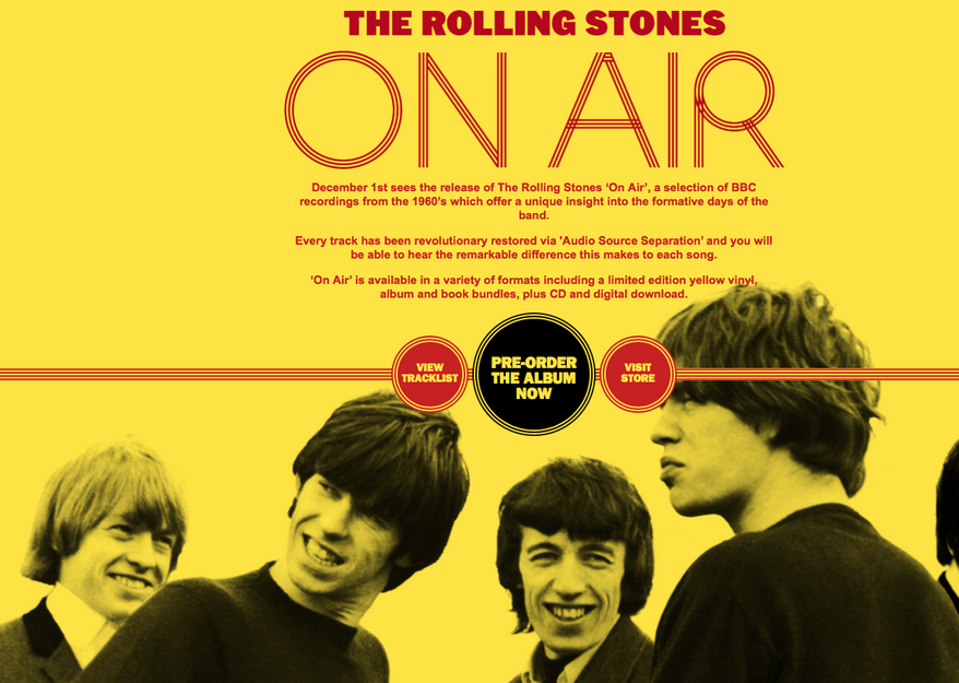 Screen capture from RollingStones.com's main page, promoting the band's forthcoming album "On Air," a compilation of remastered tracks from BBC radio performances from 1963-65. (RollingStones.com)