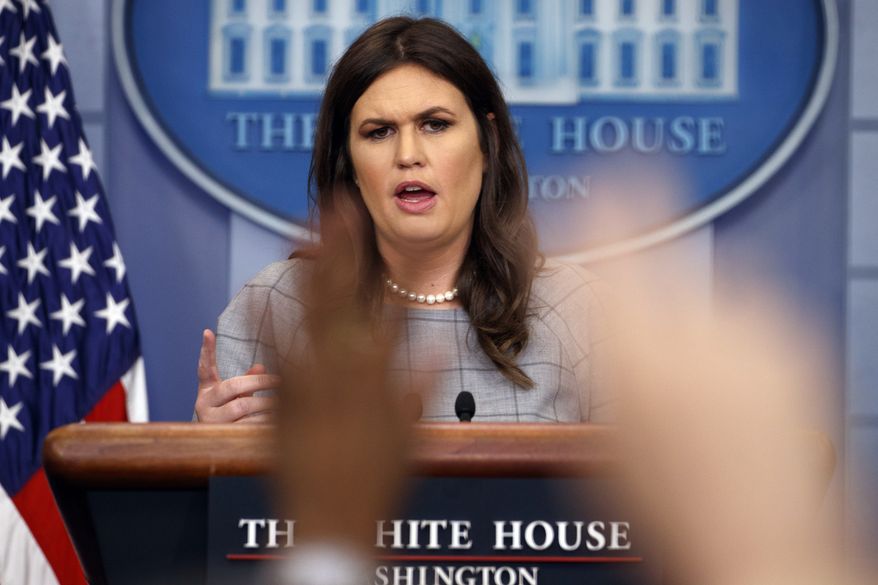 White House press secretary Sarah Huckabee Sanders speaks during the daily press briefing, Friday, Oct. 6, 2017, in Washington. (AP Photo/Evan Vucci)