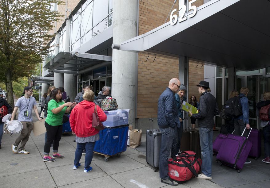 In this Sept. 21, 2017, photo, students settle into their dorm at Portland State University in Portland, Ore. (Beth Nakamura/The Oregonian via AP) ** FILE **