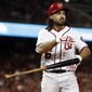 Washington Nationals&#39; Anthony Rendon tosses his bat after a called third strike during the eighth inning in Game 1 of baseball&#39;s National League Division Series against the Chicago Cubs, at Nationals Park, Friday, Oct. 6, 2017, in Washington. (AP Photo/Alex Brandon)