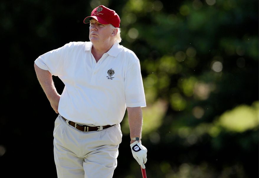 President Trump spent much time before his election criticizing former President Barack Obama for spending what he said was too much time away from the White House on golf courses, and using taxpayer moneys to fund such excursions. However, once in office, Mr. Trump has made many similar golf outings. (Associated Press photographs)