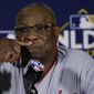 Washington Nationals manager Dusty Baker answers questions after Game 3 of the National League Division Series baseball game against the Chicago Cubs Monday, Oct. 9, 2017, in Chicago. The Cubs won 2-1 to take a 2-1 lead in the series. (AP Photo/Nam Y. Huh)