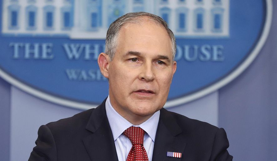 EPA Administrator Scott Pruitt speaks in the Brady Press Briefing Room of the White House in Washington, in this June 2, 2017, file photo. (AP Photo/Pablo Martinez Monsivais, File)