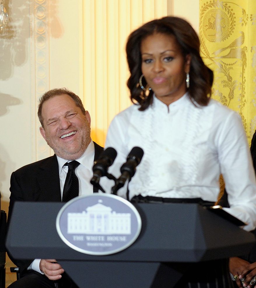 Former first lady Michelle Obama, once a fan of movie mogul Harvey Weinstein, said with former President Barack Obama that they were "disgusted." (Associated Press)