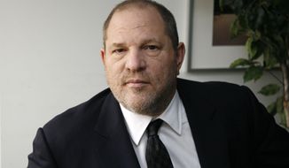 FILE - In this Nov. 23, 2011 file photo, producer Harvey Weinstein, co-chairman of The Weinstein Company, appears during an interview in New York. Weinstein faces multiple allegations of sexual abuse and harassment from some of the biggest names in Hollywood. (AP Photo/John Carucci, File)