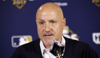 Washington Nationals general manager Mike Rizzo speaks during a news conference before Game 4 of baseball&#39;s National League Division Series against the Chicago Cubs, Wednesday, Oct. 11, 2017, in Chicago. (AP Photo/Nam Y. Huh) ** FILE **