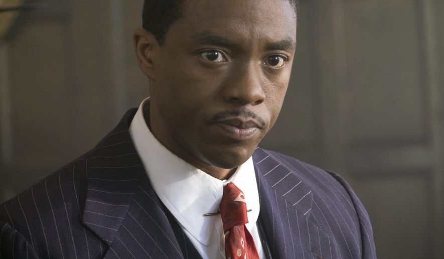 This image released by Open Road Films shows Chadwick Boseman in a scene from "Marshall." (Barry Wetcher/Open Road Films via AP)
