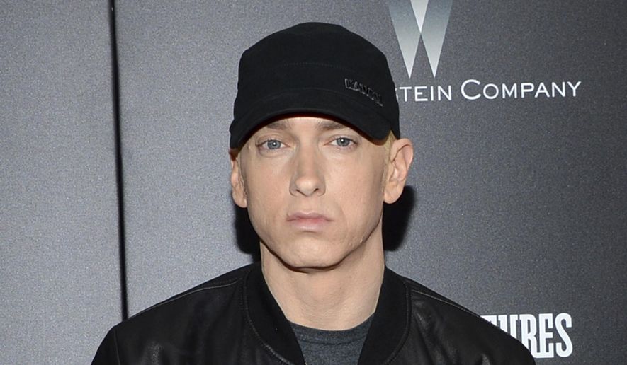 In this July 20, 2015, file photo, Eminem attends the premiere of &amp;quot;Southpaw&amp;quot; in New York. Eminem has released a verbal tirade on President Donald Trump in a video that aired as part of the BET Hip Hop Awards on Oct. 10, 2017. (Photo by Evan Agostini/Invision/AP, File)
