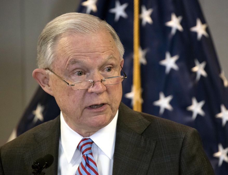 Attorney General Jeff Sessions speaks about "the crisis facing our asylum system" at the Executive Office for Immigration Review in Falls Church, Va., Thursday, Oct. 12, 2017. (AP Photo/Sait Serkan Gurbuz)