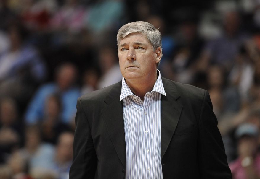 FILE - In this Aug. 29, 2015, file photo, New York Liberty coach Bill Laimbeer watches during the team's WNBA basketball game against the Connecticut Sun in Uncasville, Conn. Laimbeer will be the new coach and general manager of the San Antonio Stars when the team is sold and relocated, according to a person with knowledge of the deal. The person spoke to The Associated Press on condition of anonymity Friday night because there's no official announcement of the hiring. (AP Photo/Jessica Hill, File)