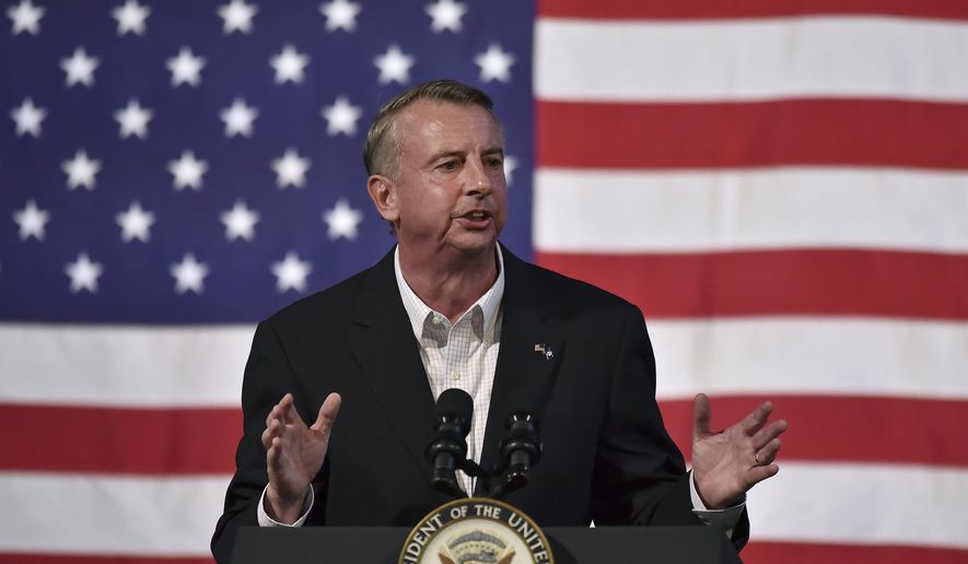 Virginia Republican gubernatorial candidate Ed Gillespie speaks at a campaign rally at the Washington County Fairgrounds, Saturday, Oct. 14, 2017, in Abingdon, Va. (Andre Teague/The Bristol Herald-Courier via AP)