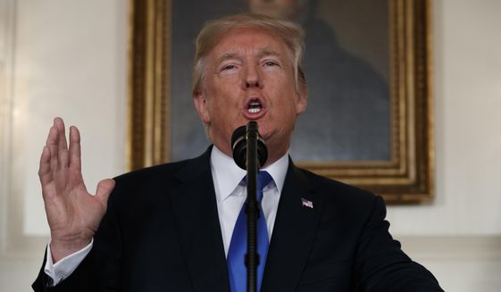 "We will not continue down a path whose predictable conclusion is more violence, more terror and the very real threat of Iran's nuclear breakout," President Trump said Friday in refusing to re-certify the nuclear deal President Obama signed. (Associated Press)