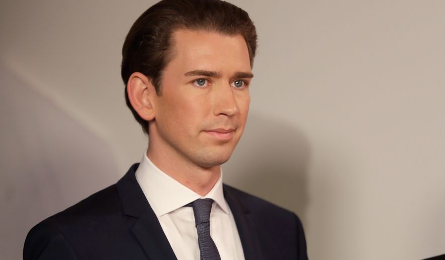 Foreign Minister Sebastian Kurz, head of Austrian People&#39;s Party, smiles in Vienna, Austria, Sunday, Oct. 15, 2017, after the closing of the polling stations for the Austrian national elections. (AP Photo/Matthias Schrader) ** FILE **