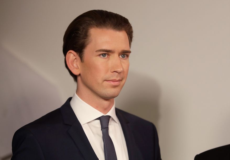 Foreign Minister Sebastian Kurz, head of Austrian People&#39;s Party, smiles in Vienna, Austria, Sunday, Oct. 15, 2017, after the closing of the polling stations for the Austrian national elections. (AP Photo/Matthias Schrader) ** FILE **
