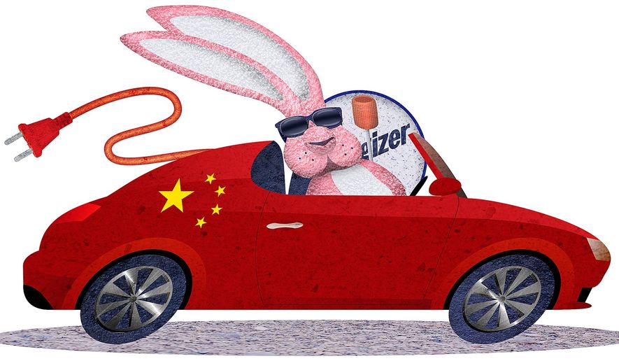 Illustration on China&#x27;s designs on the electric car market by Greg Groesch/The Washington Times