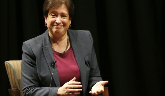 Supreme Court Justice Elena Kagan participates in a question and answer program about her time sitting on the high court at the Chicago-Kent College of Law, Monday, Oct. 16, 2017, in Chicago. (AP Photo/Charles Rex Arbogast)