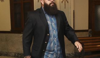 Jacob Carrizal, the first biker to be prosecuted for his alleged role in the May 17, 2015, Twin Peaks shootout heads to court Wednesday Oct.11, 2017, in Waco, Texas. Jury selection began this week in the first of those trials, against Bandidos Dallas chapter president Christopher &amp;quot;Jake&amp;quot; Carrizal for leading and engaging in organized criminal activity.  (Jerry Larson/Waco Tribune-Herald via AP)