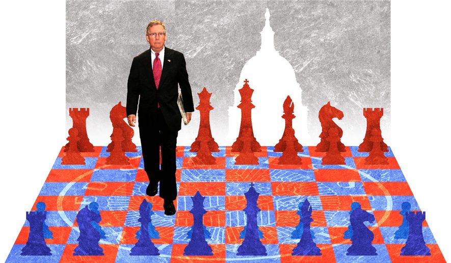 Illustration on Mitch McConnell by Alexander Hunter/The Washington Times