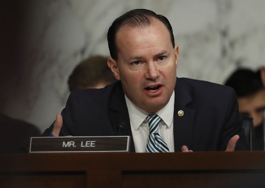 Senate Judiciary Committee member Sen. Mike Lee, R-Utah, questions Attorney General Jeff Sessions during a committee hearing on Capitol Hill in Washington, Wednesday, Oct. 18, 2017. (AP Photo/Carolyn Kaster) ** FILE **