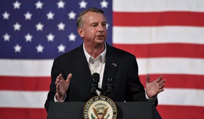 Virginia Republican gubernatorial candidate Ed Gillespie speaks at a campaign rally at the Washington County Fairgrounds, Saturday, Oct. 14, 2017, in Abingdon, Va. (Andre Teague/The Bristol Herald-Courier via AP) ** FILE **