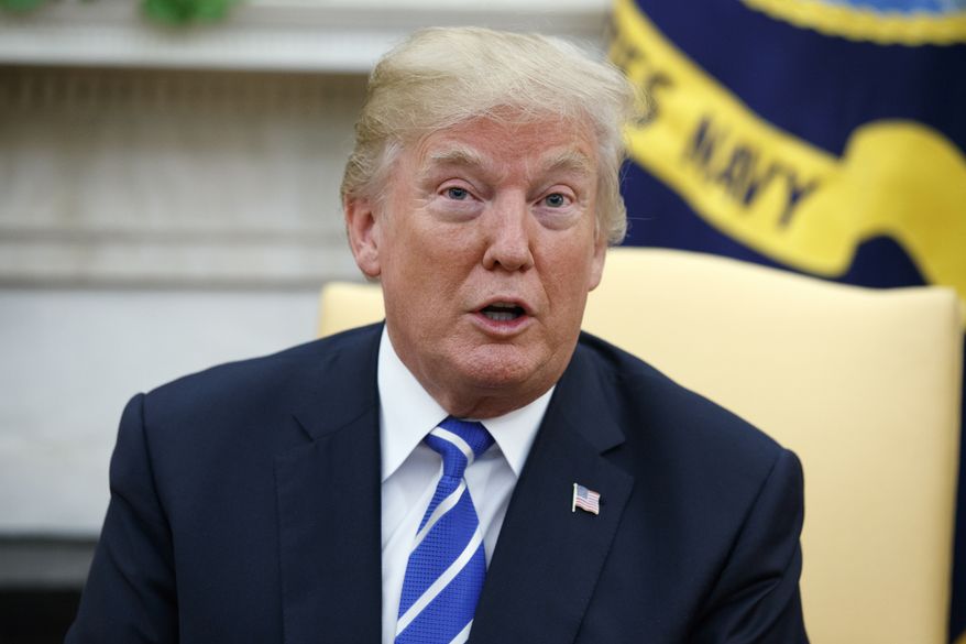 President Donald Trump speaks during a meeting with UN Secretary General Antonio Guterres in the Oval Office of the White House, Friday, Oct. 20, 2017, in Washington. (AP Photo/Evan Vucci) ** FILE **
