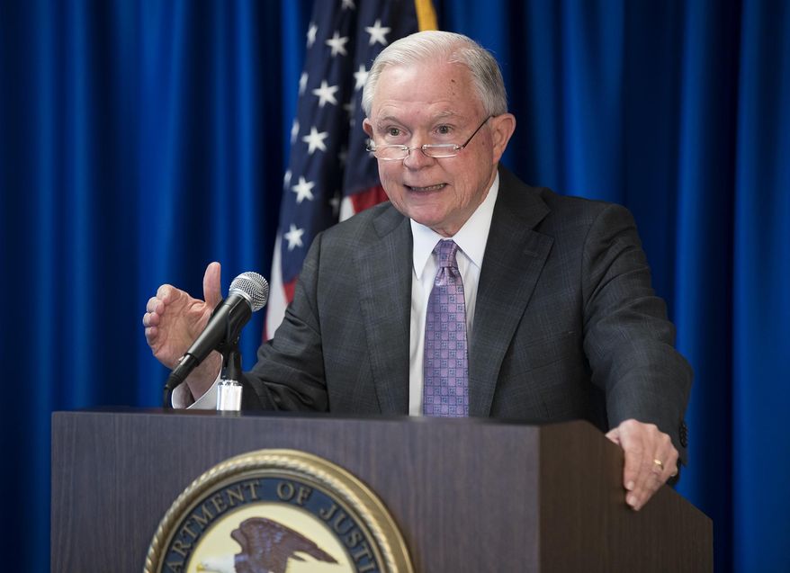 Attorney General Jeff Sessions speaks at the U.S. Attorney's Office for the Western District of Texas, Friday, Oct. 20, 2017, in Austin, Texas. (Ricardo B. Brazziell/Austin American-Statesman via AP)