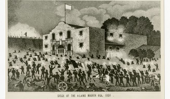 This undated historical image courtesy of the Texas State Library and Archives Commission shows the drawing &quot;Siege of the Alamo, March 6th, 1836.&quot; Texas Land Commissioner George P. Bush is overseeing a 7-year, $450 million revamp of the Alamo, where 189 independence fighters were killed in 1836. That includes restoration of historical structures and building a new museum and visitors&#x27; center. But some conservatives worry that the importance of the battle for the Alamo will be marginalized by &quot;political correctness,&quot; with the overhaul sanitizing less-desirable aspects of participants&#x27; history, including that some were slaveholders. (Courtesy of Texas State Library and Archives Commission via AP)