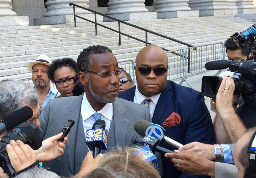 FILE - In this July 22, 2016, file photo, Norman Seabrook, the former head of New York City's jail guard union, talks to reporters outside federal court after pleading not guilty in his bribery case. Seabrook goes to trial the week of Oct. 23, 2017, on charges that he accepted a kickback for funneling $20 million in union funds to a hedge fund. (AP Photo/Tom Hays, File)