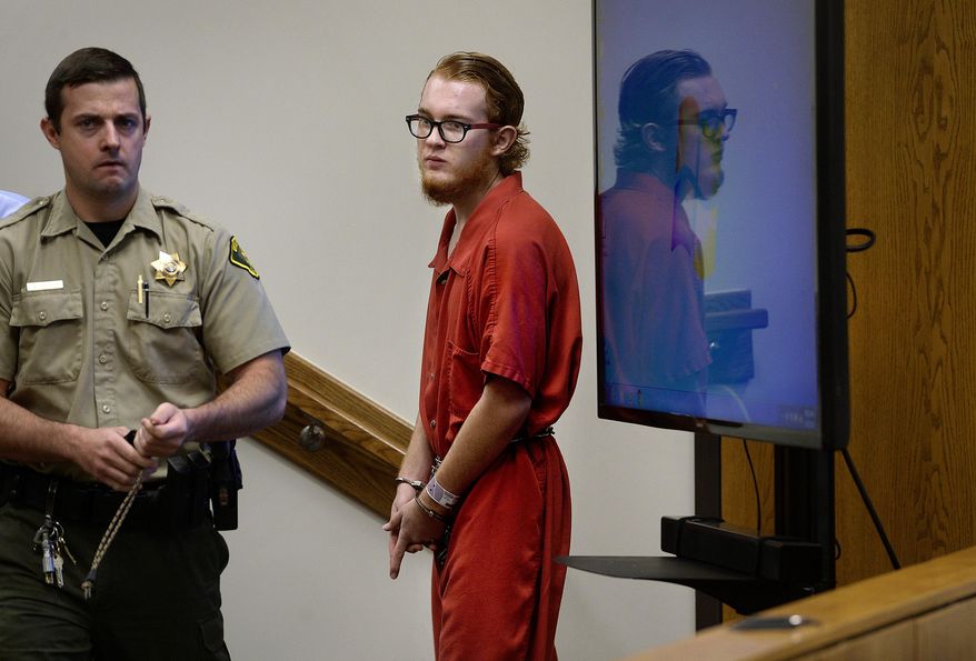 FILE - In this Aug. 23, 2017, file photo, defendant Tyerell Przybycien, of Spanish Fork, appears in 4th District Court, Provo, Utah. The Utah man accused of encouraging a high-school friend to hang herself and filming the act is pleading not guilty to a murder charge. (Scott Sommerdorf /The Salt Lake Tribune via AP, File)