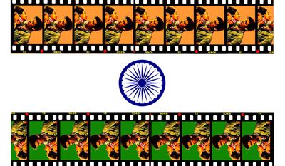 Illustration on the sexualized content of Indian cinema by Alexander Hunter/The Washington Times