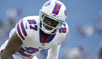 FILE - In this Aug. 10, 2017, file photo, Buffalo Bills cornerback Tre&#39;Davious White warms up before a preseason NFL football game in Orchard Park, N.Y. Six games into his rookie season, White has had a tendency to brood over his miscues rather than crow about his successes.  (AP Photo/Rich Barnes, File)
