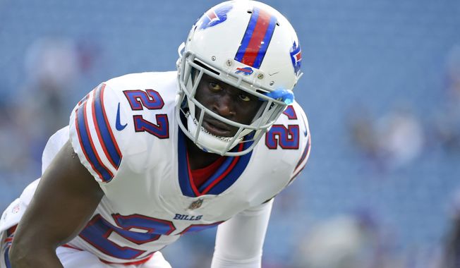 FILE - In this Aug. 10, 2017, file photo, Buffalo Bills cornerback Tre&#x27;Davious White warms up before a preseason NFL football game in Orchard Park, N.Y. Six games into his rookie season, White has had a tendency to brood over his miscues rather than crow about his successes.  (AP Photo/Rich Barnes, File)